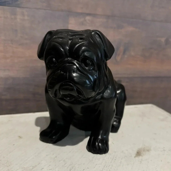 Other - Heavy Black Carved Bulldog Sculpture Stone/Wood Pug Dog Statue 4 Pounds